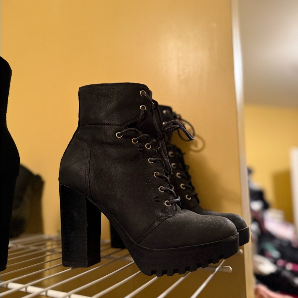 Aldo Black Lace-Up Platform Boots